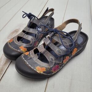 L'Artiste Spring Step Vesta slingback leather clogs floral lace up art 38